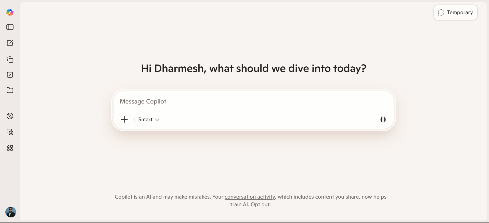 Microsoft Copilot interface screenshot 2026