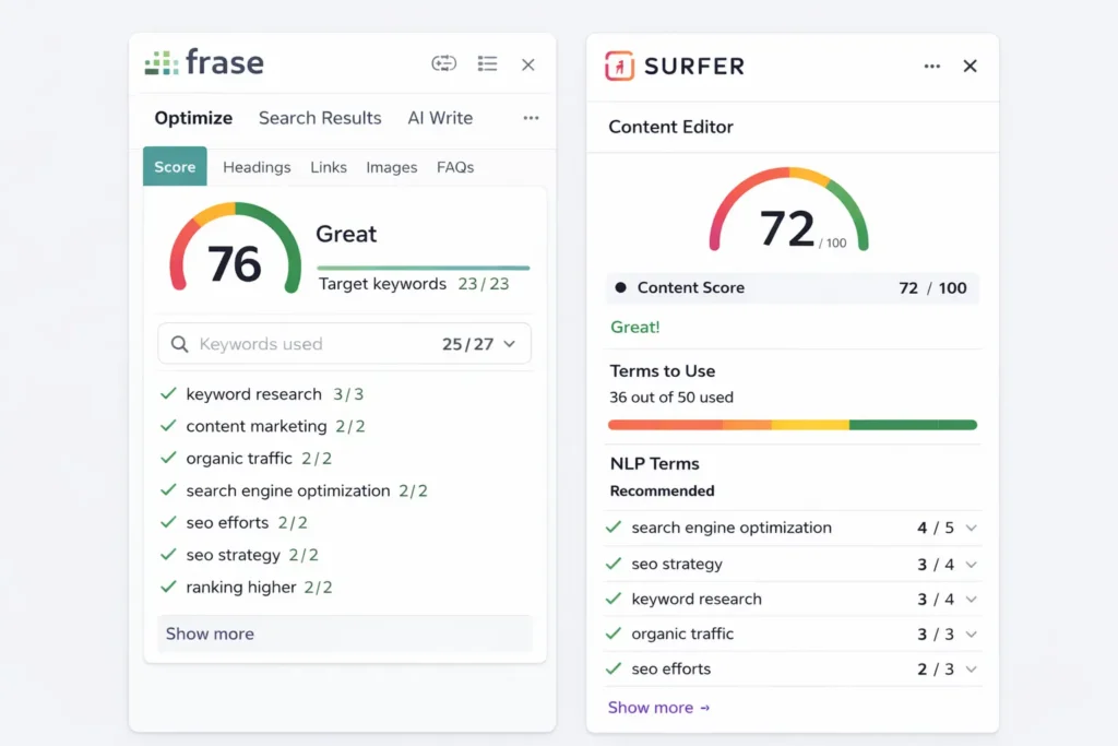 frase vs surfer seo comparison