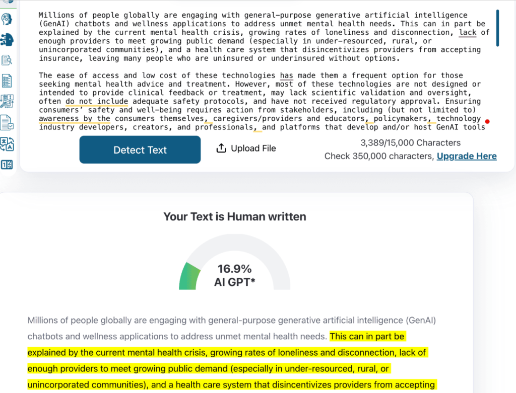 Two ZeroGPT scans of the same text taken minutes apart showing 54 percent and 31 percent AI scores in 2026