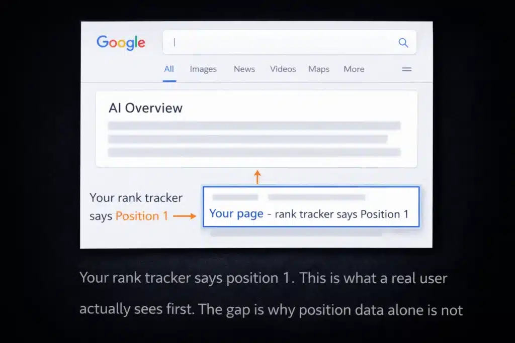AI Overview displacing position 1 organic results rank tracker accuracy problem 2026